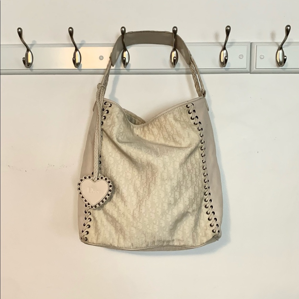 Christian Dior trotter hobo shoulder bag off white